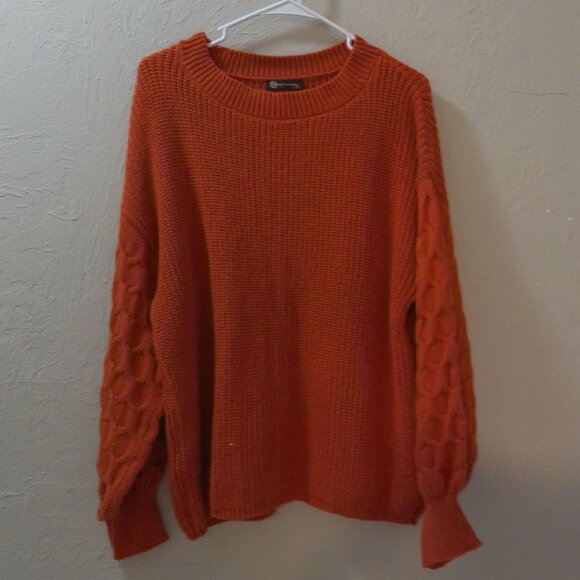 PrettyGarden Women’s Orange Chunky Knit Sweater Cable Balloon Sleeves Size L - Picture 1 of 3